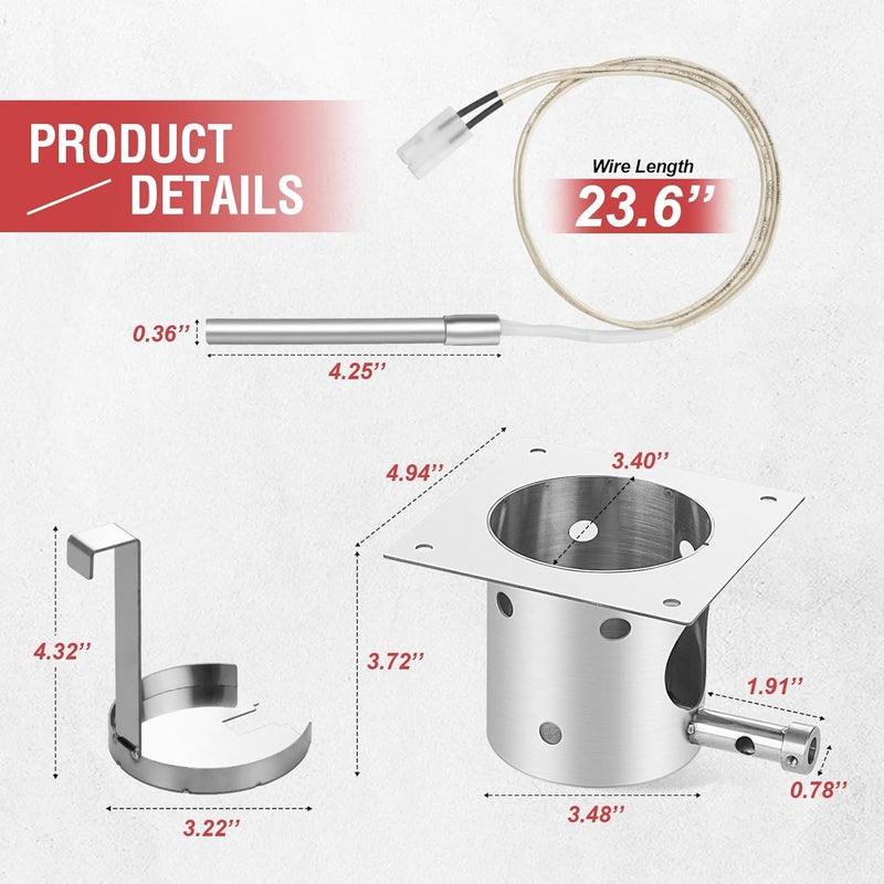 BBQ-Yummy Stainless Steel Fire Burn Pot and Hot Rod Ignitor Kit for Traeger and Pit Boss,Camp Chef Pellet Grills, Heavy Duty Fire Pot Burner Pot Pellet Grill Replacement Parts with Ash Remover, Screws and Fuse - Image 3